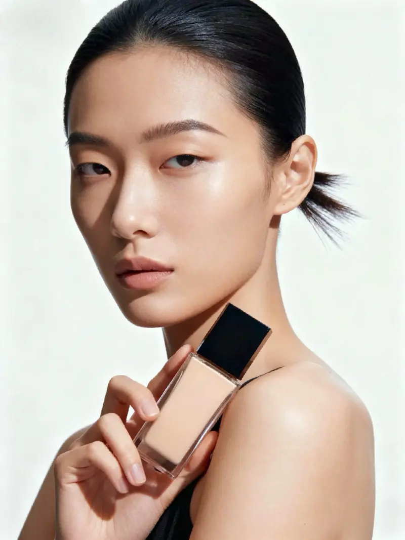 AI-generated beauty campaign with foundation product placement